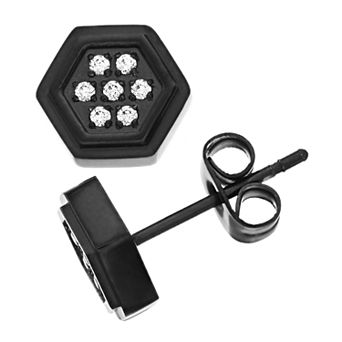 Diamond Brilliance Men's Black Stainless Steel 1/10 Carat T.W. Lab-Created Diamond Hexagon Stud Earrings