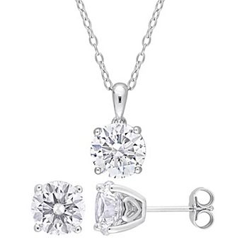 Stella Grace Sterling Silver Lab-Created White Sapphire Round Solitaire Pendant & Earring Set
