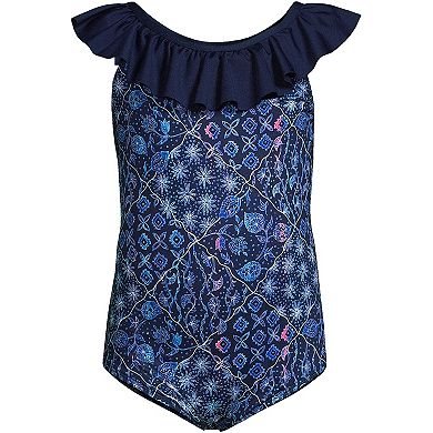 Girls 2-16 Lands' End Chlorine Resistant Ruffle Neck One-Piece Swimsuit
