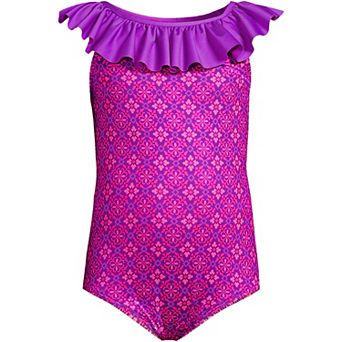 Girls 2-16 Lands' End Chlorine Resistant Ruffle Neck One-Piece Swimsuit
