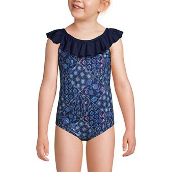 Girls 2-16 Lands' End Chlorine Resistant Ruffle Neck One-Piece Swimsuit