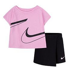 Nike Girl 2 Piece Top & Shorts Set ~ Pink, Black & Neon ~ DRI-FIT