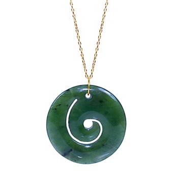 14k Jewelmak Yellow Gold Nephrite Jade Swirl Pendant Necklace