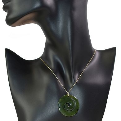14k Jewelmak Yellow Gold Nephrite Jade Swirl Pendant Necklace