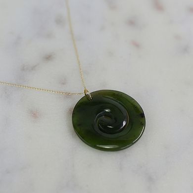 14k Jewelmak Yellow Gold Nephrite Jade Swirl Pendant Necklace
