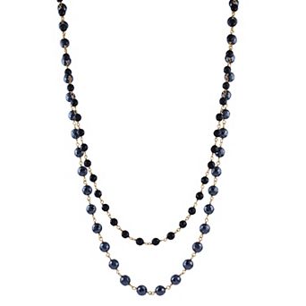 14k Jewelmak Yellow Gold 2 Layer Black Onyx Hematite Necklace