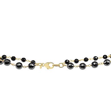 14k Jewelmak Yellow Gold 2 Layer Black Onyx Hematite Necklace
