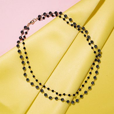 14k Jewelmak Yellow Gold 2 Layer Black Onyx Hematite Necklace