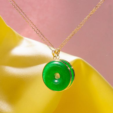 14k Jewelmak Yellow Gold Good Luck Jade Pendant Necklace