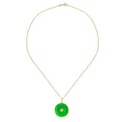 14k Jewelmak Yellow Gold Good Luck Jade Pendant Necklace