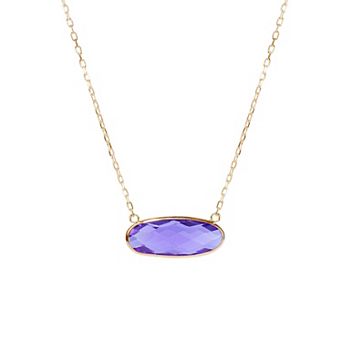 14k Jewelmak Yellow Gold Amethyst Oval Bezel Necklace