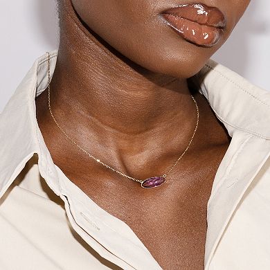 14k Jewelmak Yellow Gold Amethyst Oval Bezel Necklace