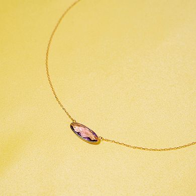 14k Jewelmak Yellow Gold Amethyst Oval Bezel Necklace