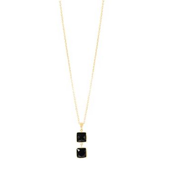 14k Jewelmak Yellow Gold Black Onyx Faceted Square 2 Link Pendant Necklace