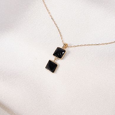 14k Jewelmak Yellow Gold Black Onyx Faceted Square 2 Link Pendant Necklace