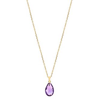 14k Jewelmak Yellow Gold Amethyst Pear Pendant Necklace