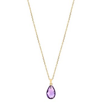 14k Jewelmak Yellow Gold Amethyst Pear Pendant Necklace