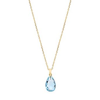 14k Jewelmak Yellow Gold Blue Topaz Pear Pendant Necklace
