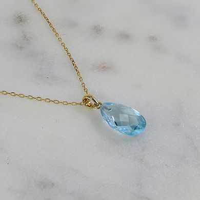 14k Jewelmak Yellow Gold Blue Topaz Pear Pendant Necklace