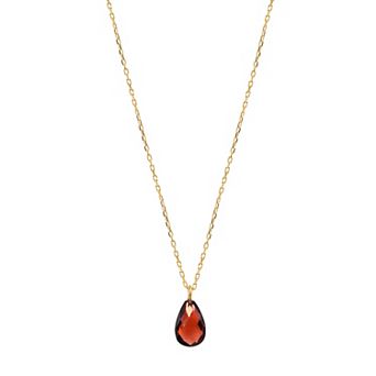 14k Jewelmak Yellow Gold Garnet Pear Pendant Necklace