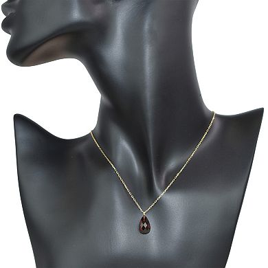 14k Jewelmak Yellow Gold Garnet Pear Pendant Necklace