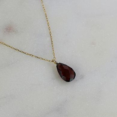 14k Jewelmak Yellow Gold Garnet Pear Pendant Necklace