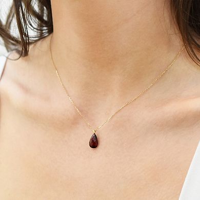 14k Jewelmak Yellow Gold Garnet Pear Pendant Necklace