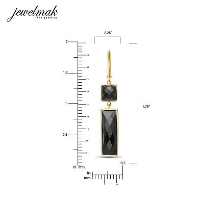 Jewelmak 14k Yellow Gold & Black Onyx Double Bezel Hoop Dangle Earrings