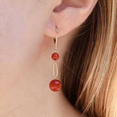 Jewelmak 14k Gold Red Coral Paperclip Leverback Earrings