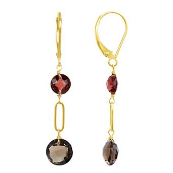 Jewelmak 14k Gold Garnet & Smoky Quartz Coin Leverback Earrings
