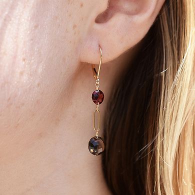 Jewelmak 14k Gold Garnet & Smoky Quartz Coin Leverback Earrings