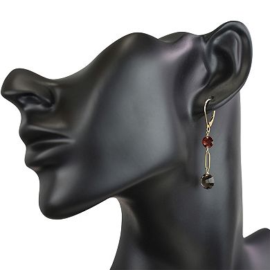 Jewelmak 14k Gold Garnet & Smoky Quartz Coin Leverback Earrings