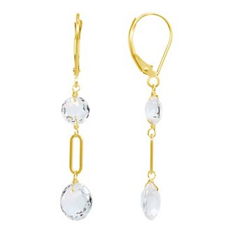 Jewelmak 14k Gold White Topaz Coin Leverback Earrings