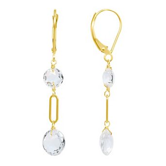 Jewelmak 14k Gold White Topaz Coin Leverback Earrings