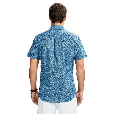 IZOD Men's Saltwater Windowpane Button-Down Shirt - Lightweight Cotton Short Sleeve Shirt