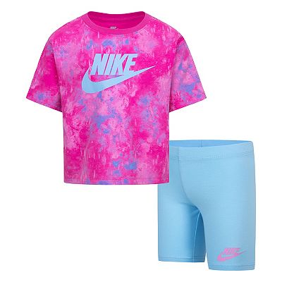 Girls 4 6x Nike Printed Boxy Graphic Tee Biker Shorts Set