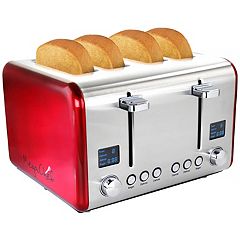Haden Dorset 1.7 Liter Stainless Steel Countertop Electric Tea Kettle with  4 Slice Wide Slot Stainless Steel Bread Bagel Toaster, Red