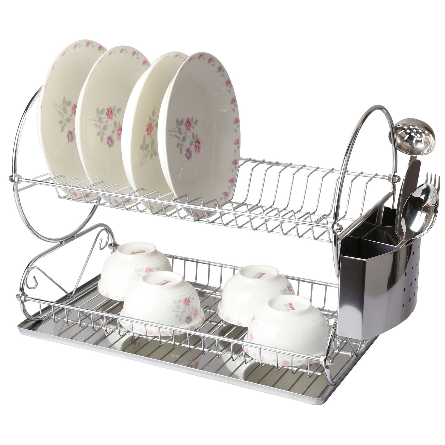 Mdesign Kitchen Counter Dish Drying Rack & Microfiber Mat, Set Of