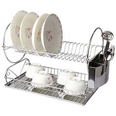 Megacasa Dish Drying Rack, Metel 2-Tier Dish Rack Utensil Holder Kitchen  Black