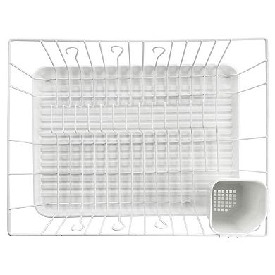 MegaChef Pro 17.5 Inch White Single Level Dish Rack with 14 Plate Positioners and a Detachable Utensil Holder