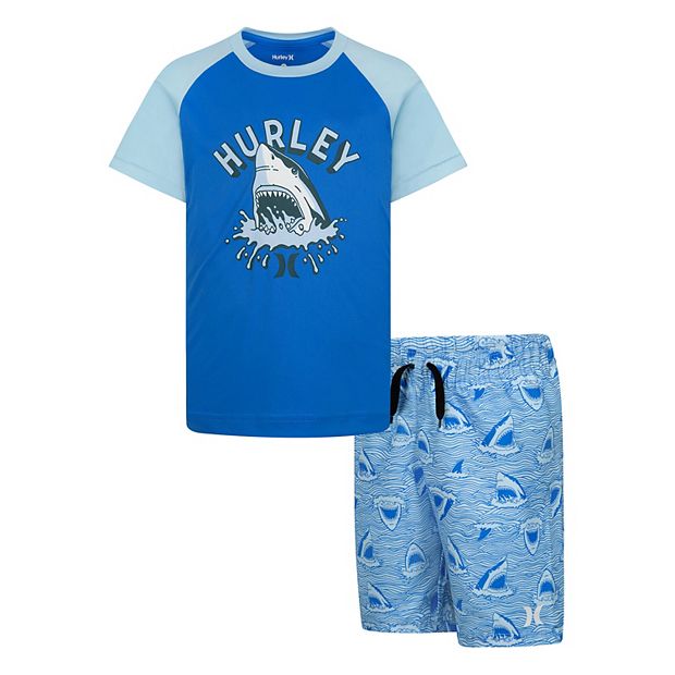 Boys 4-20 Hurley Shark Head Swim H2O-Dri UPF Rash Guard and Trunks Set