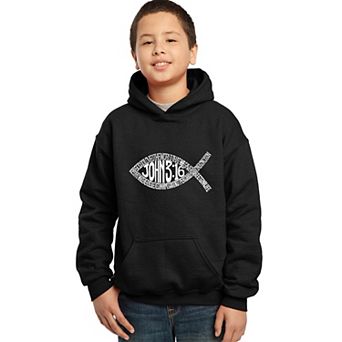 John 3:16 Fish Symbol - Boy's Word Art Hooded Sweatshirt