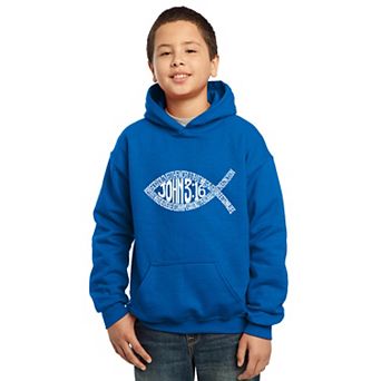John 3:16 Fish Symbol - Boy's Word Art Hooded Sweatshirt