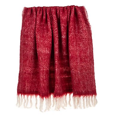 Red and White Transitional Handloom Throw Blanket 52" x 67"