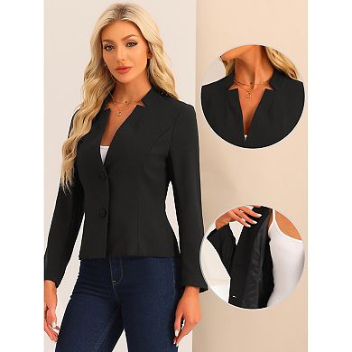 Notched Collar Blazer For Women's Long Sleeve Two Buttons Suit Office Work Blazers