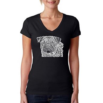 Pug Face - Women's Word Art V-Neck T-Shirt