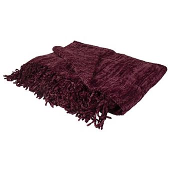 Burgundy Red Plush Chenille Throw Blanket with Fringe 50" x 60"