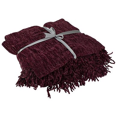 Burgundy Red Plush Chenille Throw Blanket with Fringe 50" x 60"
