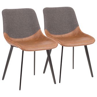 Set of 2 Brown Faux Leather and Gray fabric with Black Metal Outlaw Industrial Comfortable Chair 32"