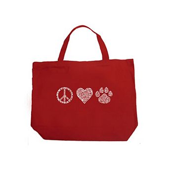 Large Word Art Tote Bag - Peace Love Cats